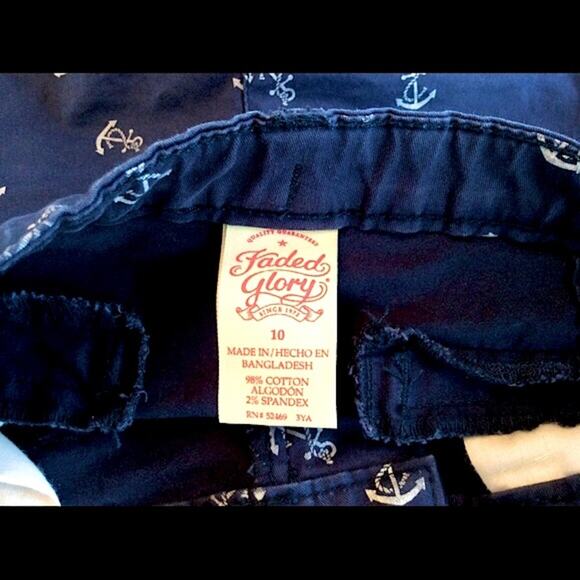 Navy Shorts White Anchor Print Girls 10 - Picture 4 of 4